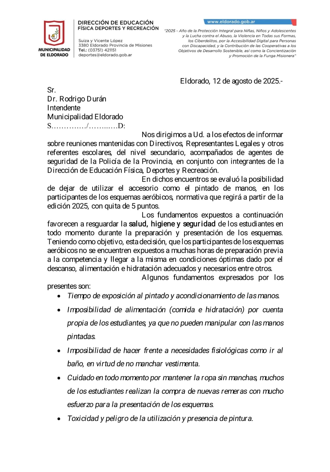 La Dirección de Deportes de Eldorado ratificó la decisión de prohibir las manos pintadas en los aeróbics - Imagen 2